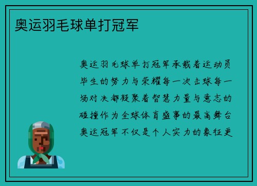 奥运羽毛球单打冠军